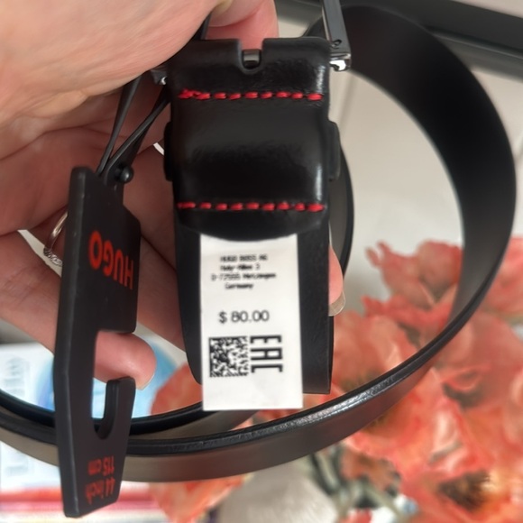 NEW HUGO Black Cow Skin Leather Garney Gun Metal Buckle Belt 44” 115 cm - Picture 2 of 4